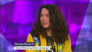 Screenshot of Channel4 interview of Nicola Branch (with SKC title)