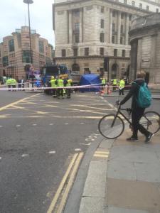 Scene of the crash at Bank in The City of London on Monday 22 June 2015. The 26 year old woman was killed. (photo by PJ Crittenden)