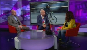 Screenshot of Channel4 interview of Nicola Branch and LTDA by Jon Snow